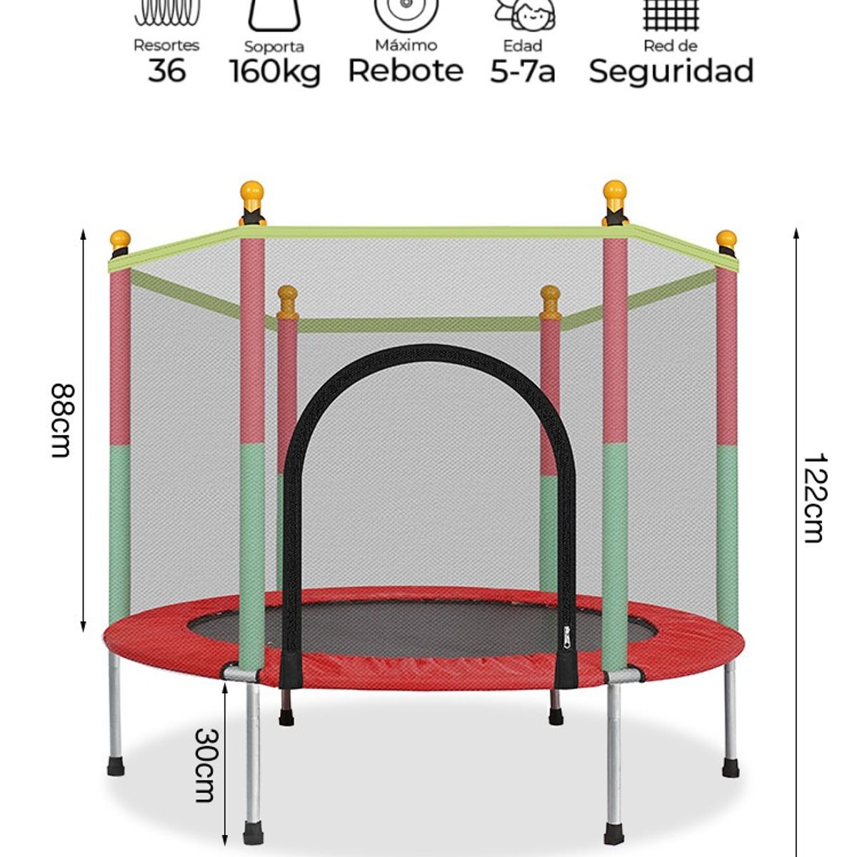 KUANGYE - Cama Elastica Trampolin Resistente Para Niños 140CM Con Red Seguridad Interior Rxterior Hasta 160Kg