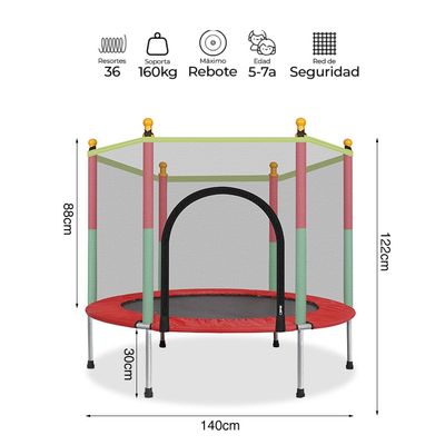 Imagen 2 del producto Cama Elastica Trampolin Resistente Para Niños 140CM Con Red Seguridad Interior Rxterior Hasta 160Kg