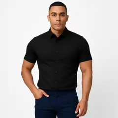 XPRESS RECHARGE - Camisa Slim Fit Manga Corta para Hombre estilo Moderna Elegante
