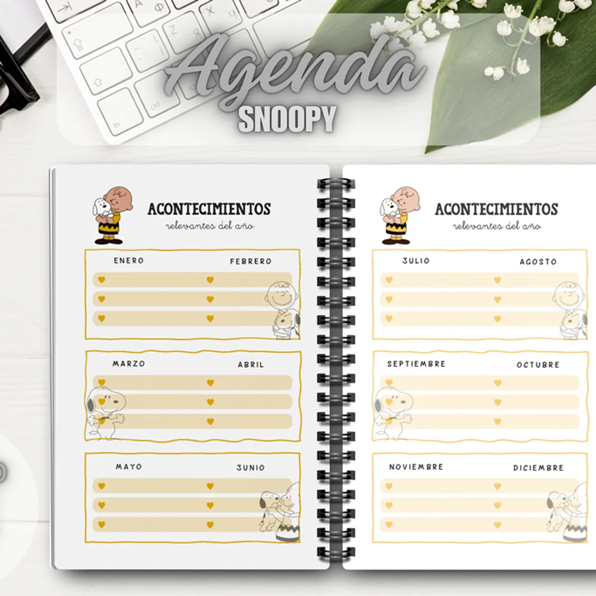 GENERICO - Agenda Snoopy Cuaderno Planner Organizador A5 Anillada