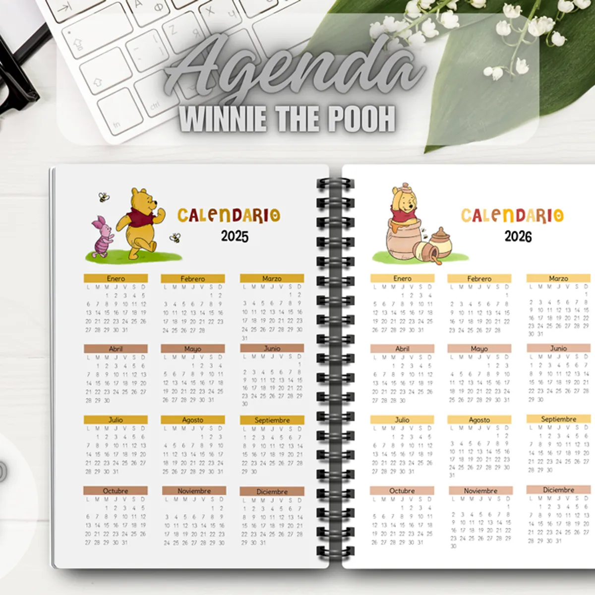 GENERICO - Agenda Winnie The Pooh Planner Cuaderno A5 Anillado