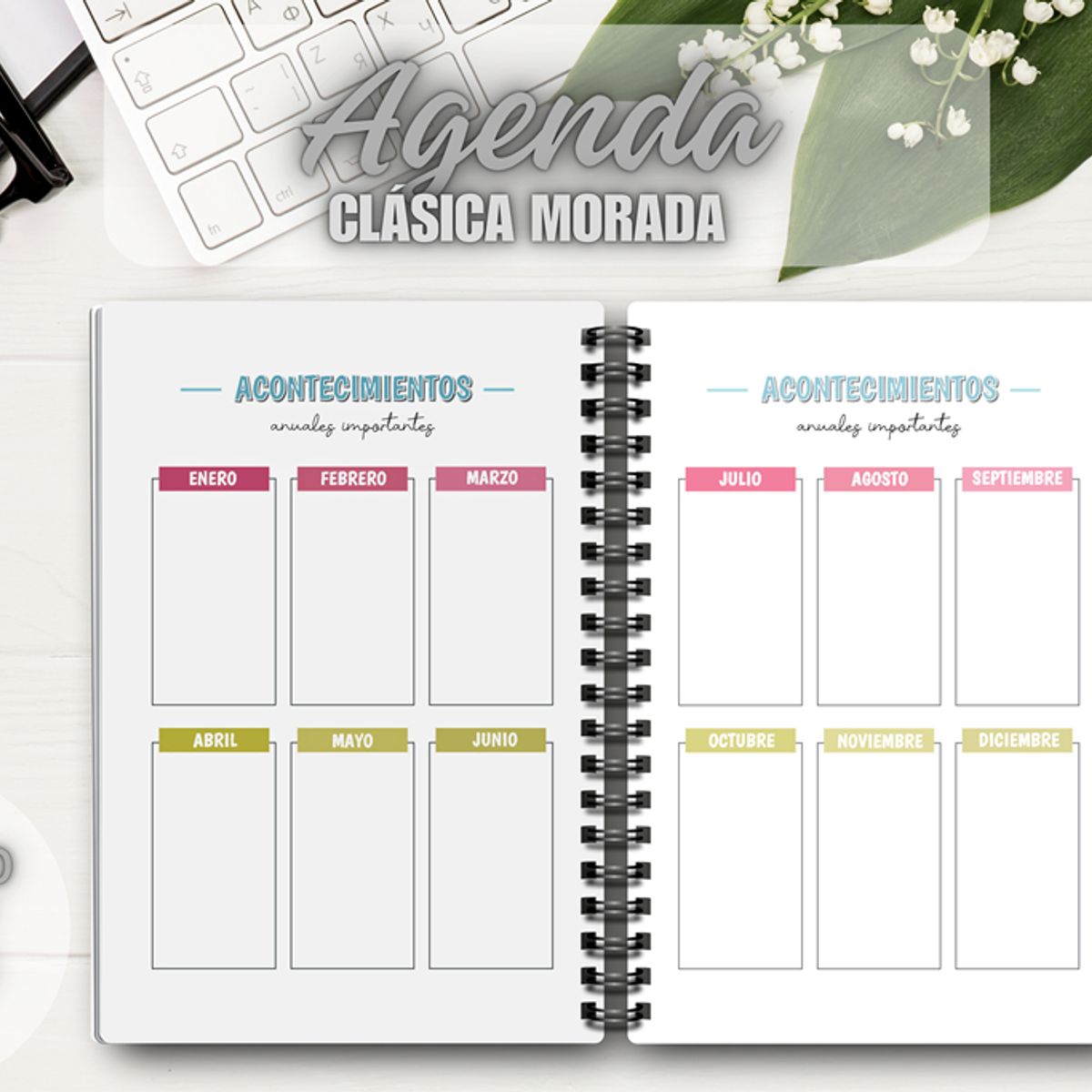 GENERICO - Agenda Clásica Morada Lila Mujer Planner Cuaderno A5