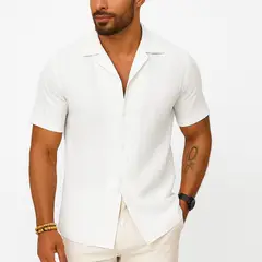 XPRESS RECHARGE - Camisa Tropical Hombre Lino Fresco Manga Corta