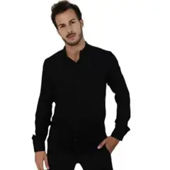 XPRESS RECHARGE - Camisa de Lino Hombre Manga Larga con Cuello Mao Fresca Elegante