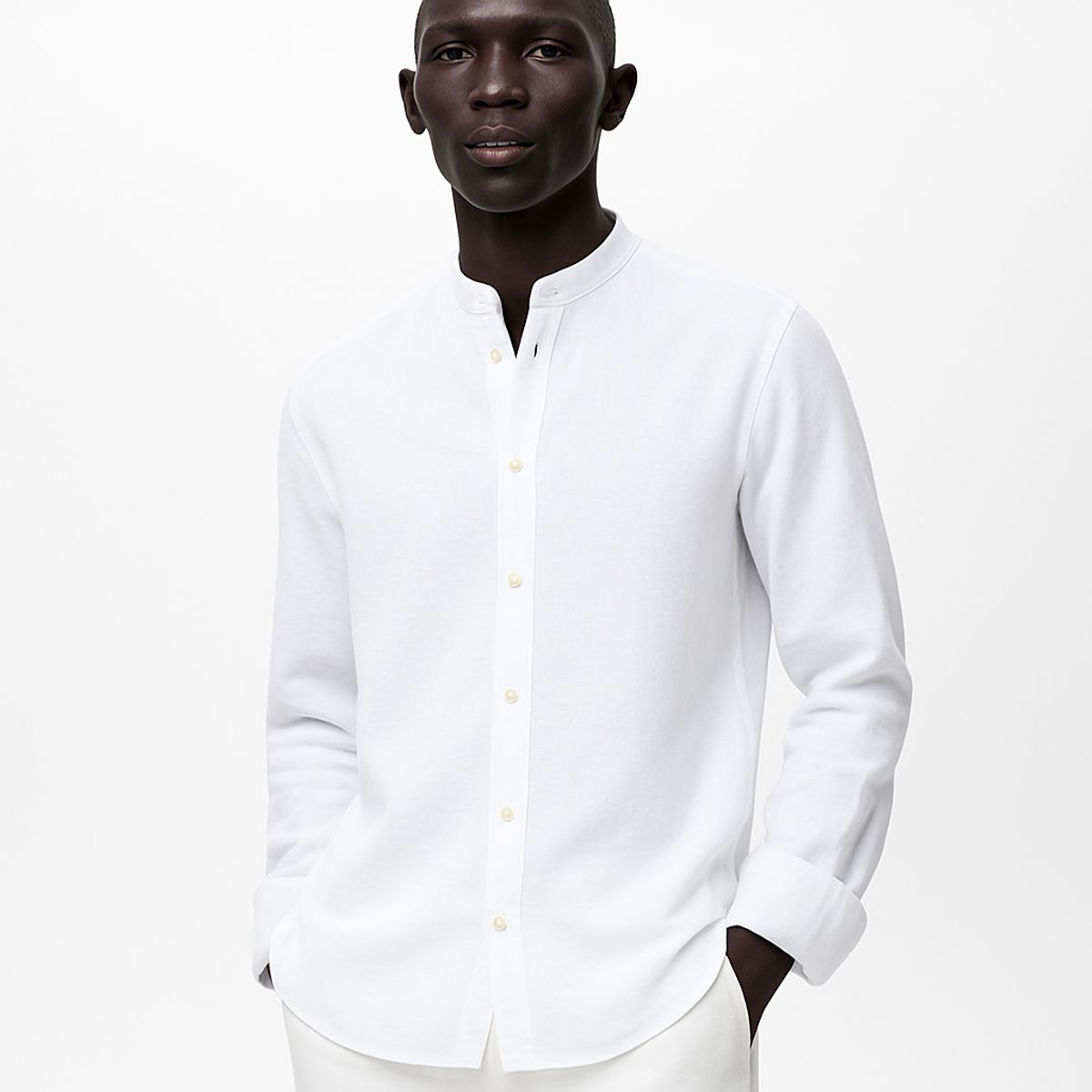 XPRESS RECHARGE - Camisa de Lino Hombre Manga Larga con Cuello Mao  Fresca Elegante