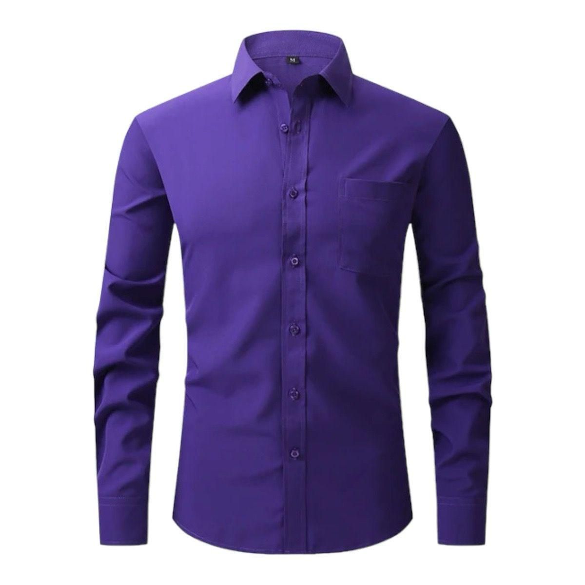 XPRESS RECHARGE - Camisa lisa Slim Fit Hombre Manga Larga  Fucsia Gris morado y Celeste  Elegante y Moderna