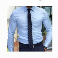 XPRESS RECHARGE - Camisa lisa Slim Fit Hombre Manga Larga Fucsia Gris morado y Celeste Elegante y Moderna