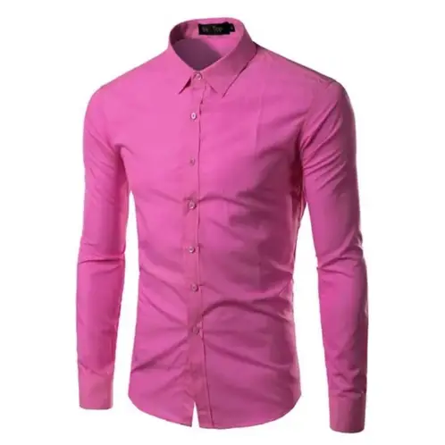 XPRESS RECHARGE - Camisa lisa Slim Fit Hombre Manga Larga Fucsia Gris morado y Celeste Elegante y Moderna