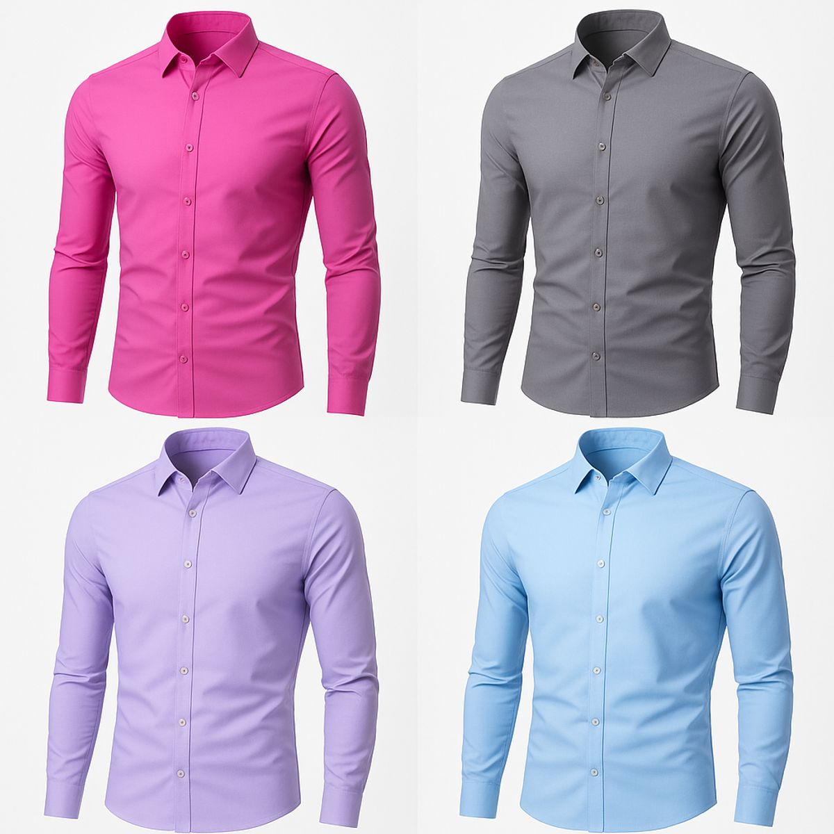 XPRESS RECHARGE - Camisa lisa Slim Fit Hombre Manga Larga  Fucsia Gris morado y Celeste  Elegante y Moderna
