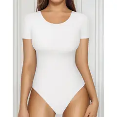 EVERSO - Pack 3 Body Mujer Liso Manga Corta Cuello Redondo