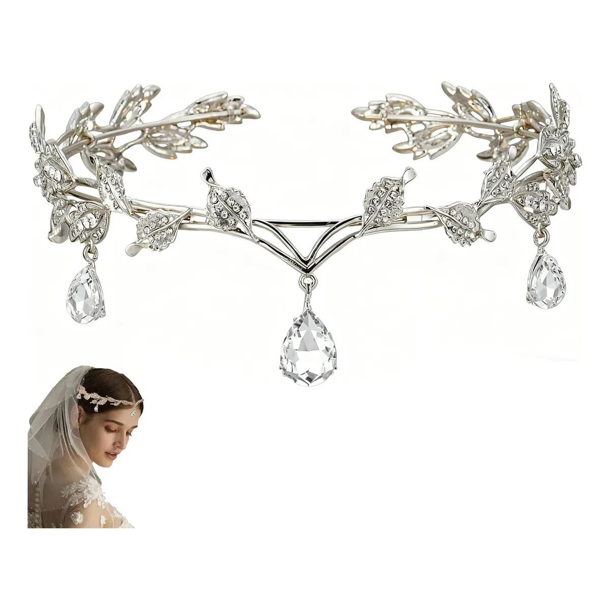 KUANGYE - Diadema Tiara Corona Princesa Elfos Cristales Brillantes