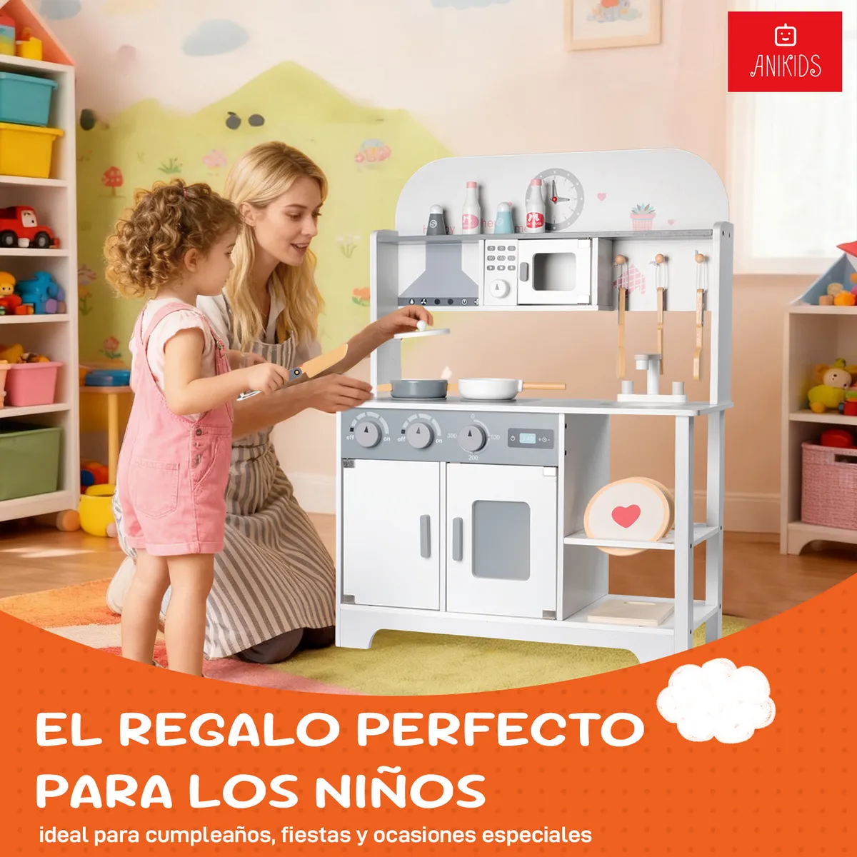 ANIKIDS - Cocina De Madera Infantil Estilo Kawii Juguete Para Ninos Color Blanco