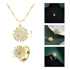 KUANGYE - Set Collar Girasol Giratorio + Anillo Ajustable De Girasol