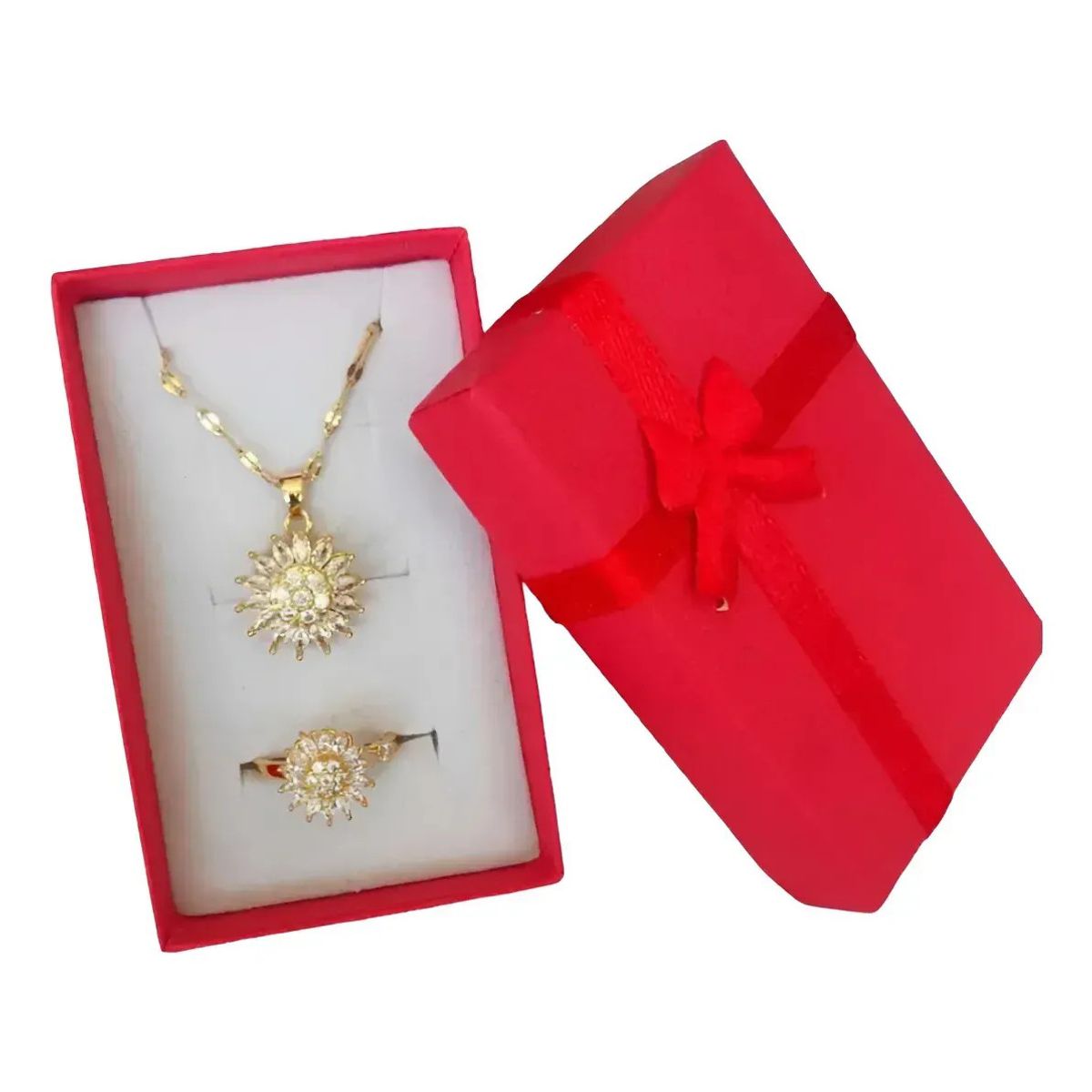 KUANGYE - Set Collar Girasol Giratorio + Anillo Ajustable De Girasol