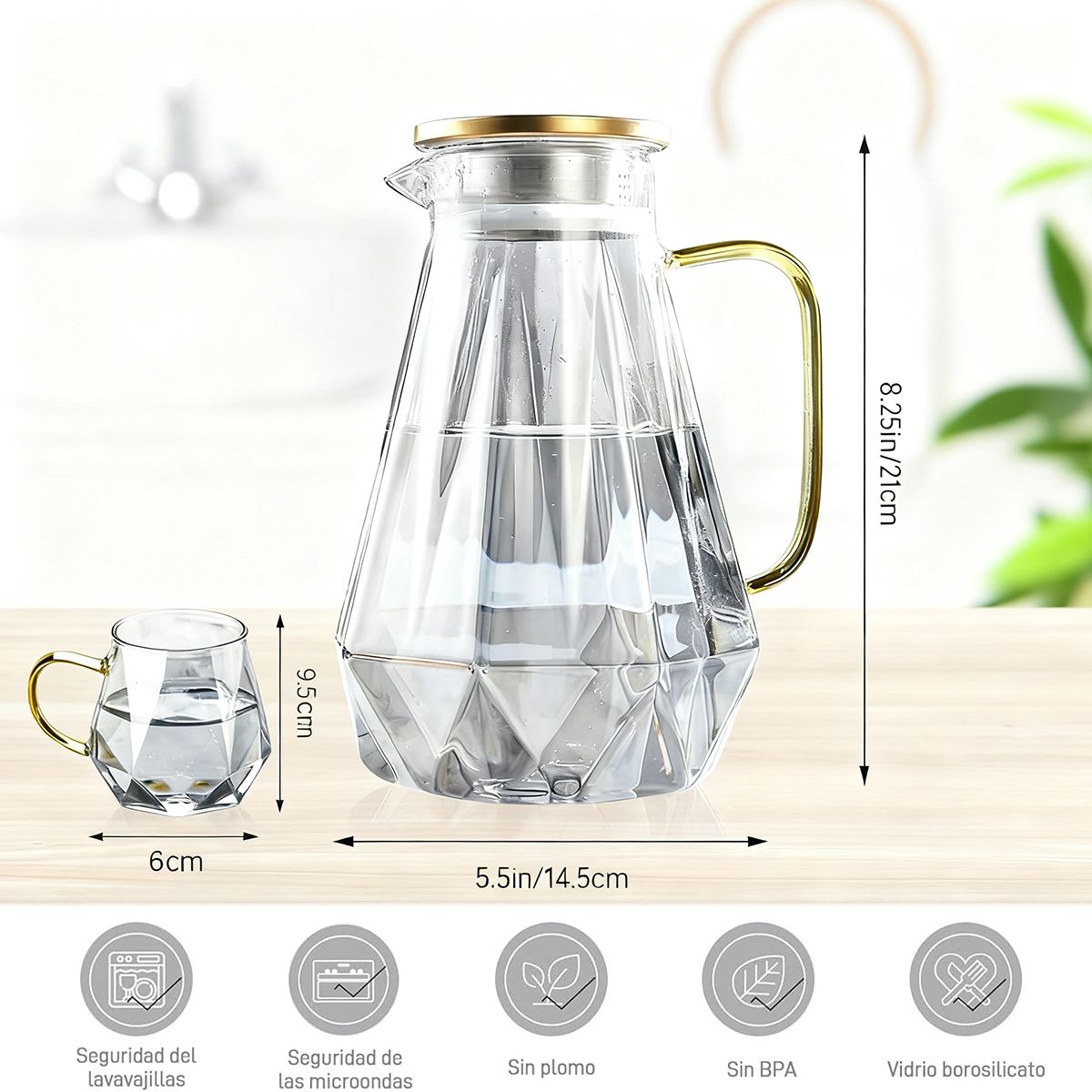 EINICIO - Jarra De Agua De Vidrio De 1500 Ml Vaso De Agua De 320 Ml