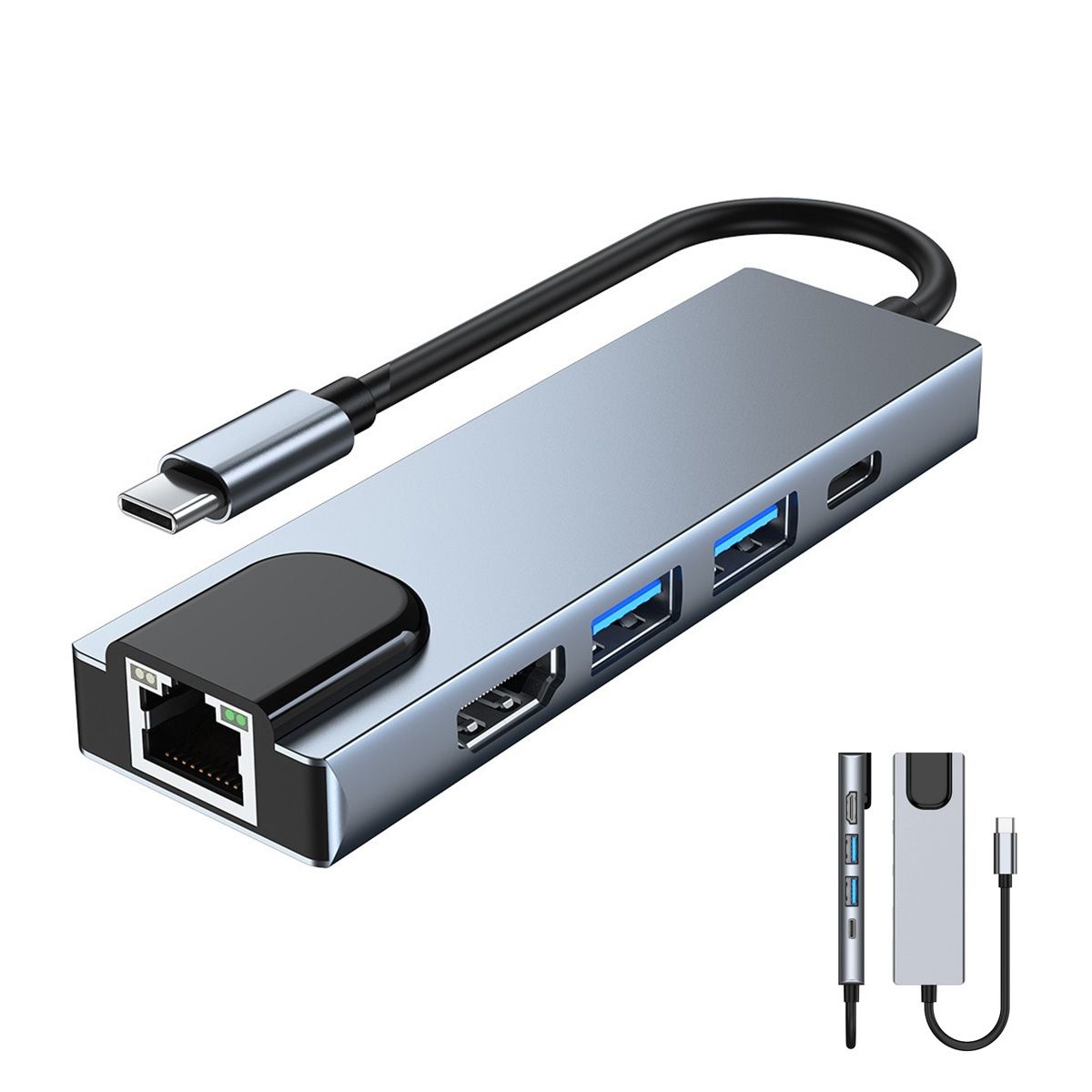 GENERICO - Adaptador 4 En 1 USB-C Con HDMI 4K, Ethernet 100Mbps y Carga PD 100W