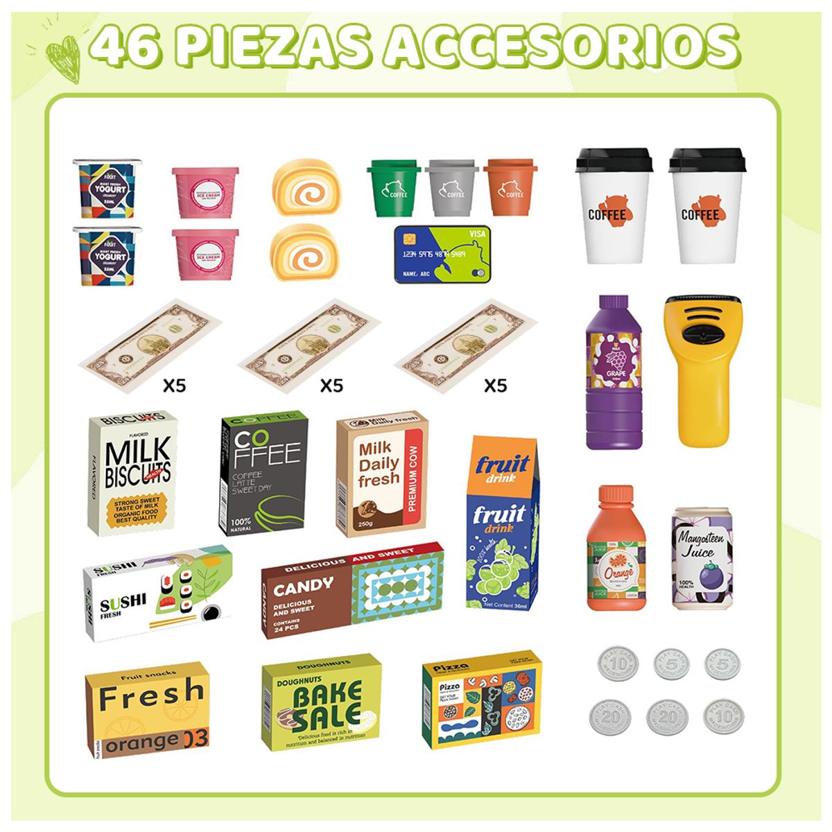 LUKOVEE - 48 Piezas Juguete De Caja Registradora Sonido Y Luz Simulada