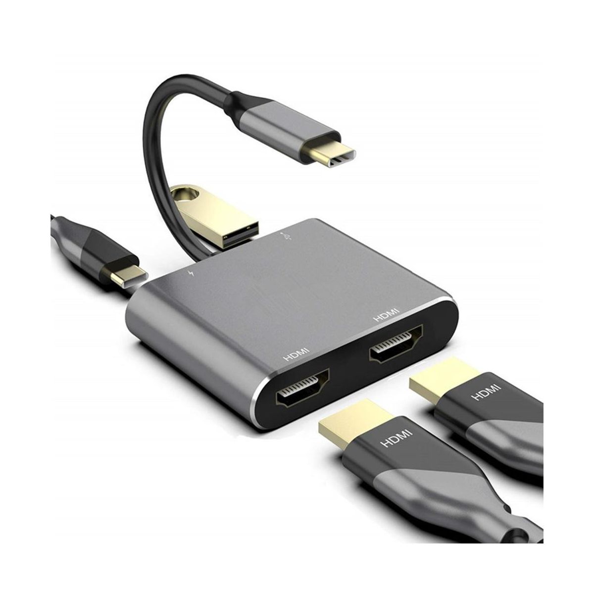GENERICO - Adaptador 4 En 1 USB-C Con 2 Salidas HDMI y Carga PD Multiple