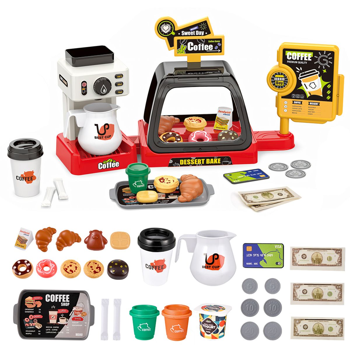 LUKOVEE - 42 Pcs Mesa De Postres Simulación Cafetera Puede Dispensar