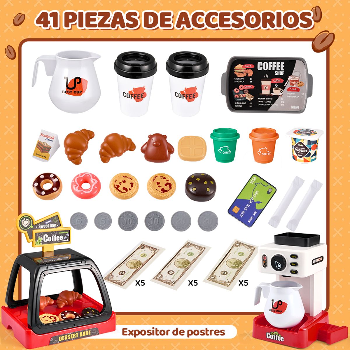 LUKOVEE - 42 Pcs Mesa De Postres Simulación Cafetera Puede Dispensar