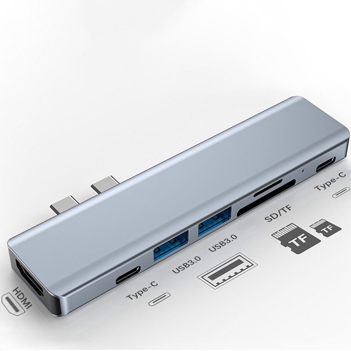 GENERICO - Adaptador 7 En 1 USB-C Con Cable De Conexión HDMI 4K a 60Hz