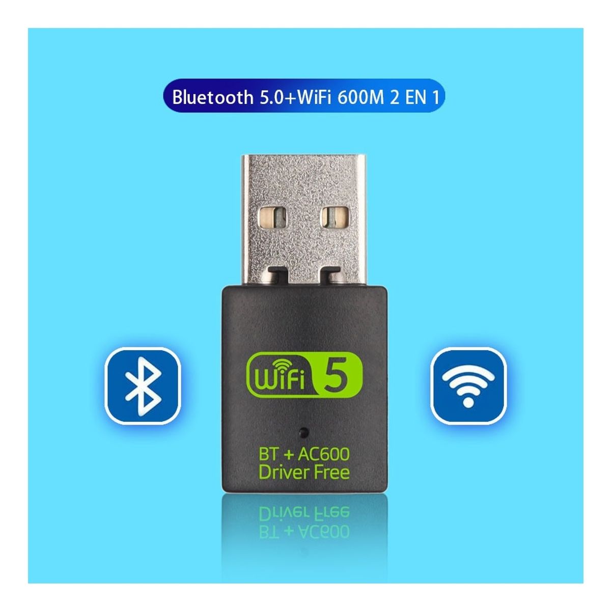 GENERICO - Adaptador USB WiFi 6 2.4G/5G 600Mbps Con Bluetooth 5.0