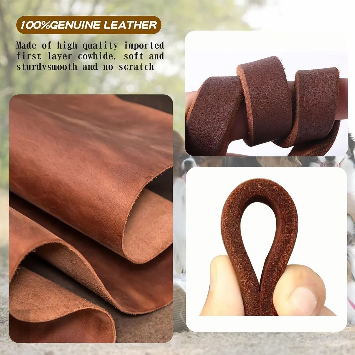 KUANGYE - Correa De Cuero Para Perro 2m Resistente Y Duradera Correa Cuero Suave Y Cómoda Para Perros Grandes