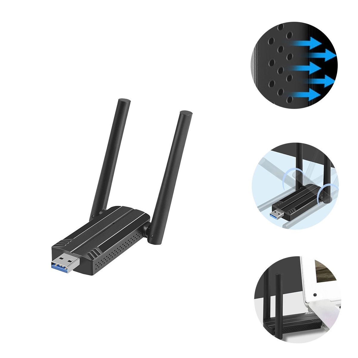 GENERICO - Adaptador WiFi 6 AX1800 Mbps USB 3.0 Con Antenas  2.4&5GHz