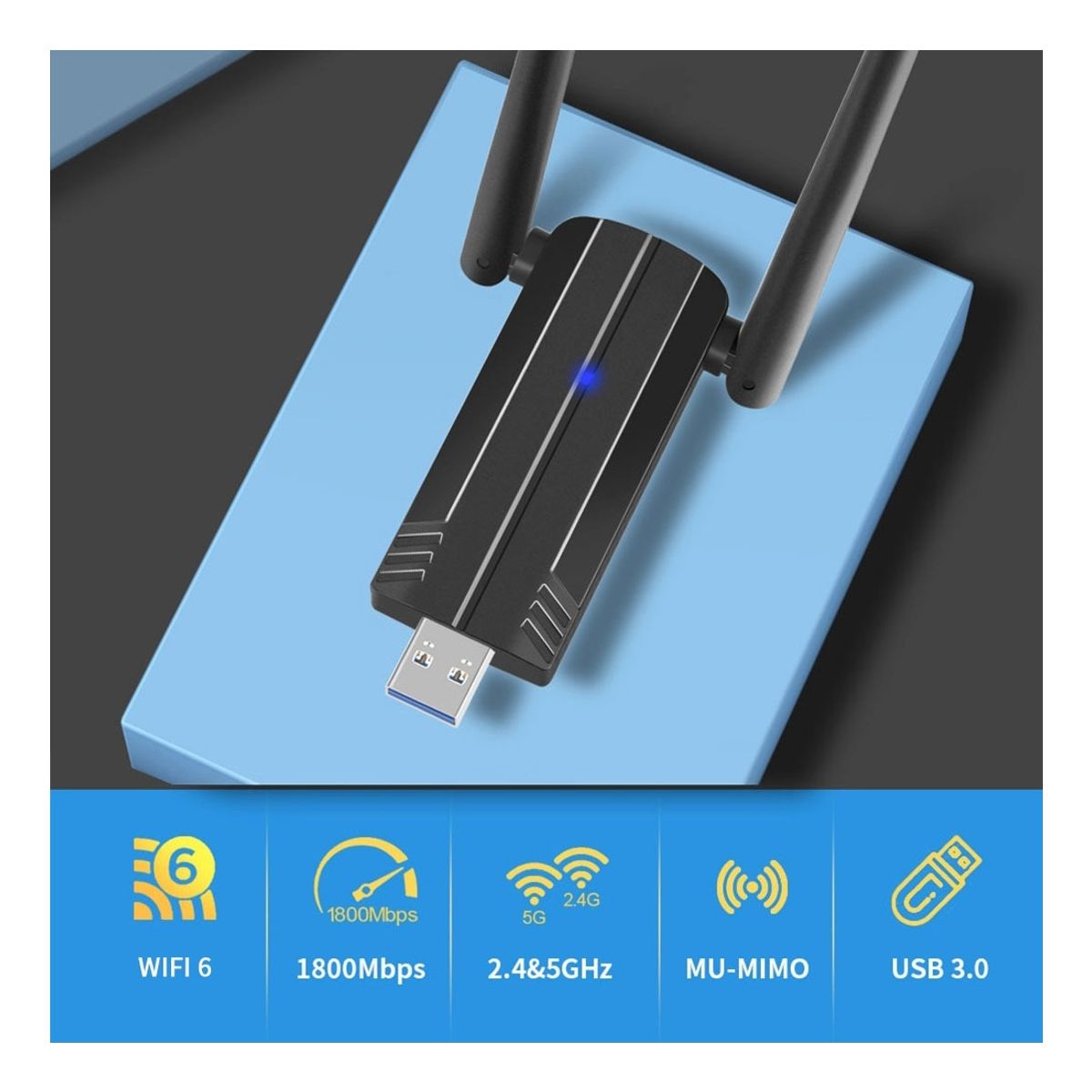 GENERICO - Adaptador WiFi 6 AX1800 Mbps USB 3.0 Con Antenas  2.4&5GHz