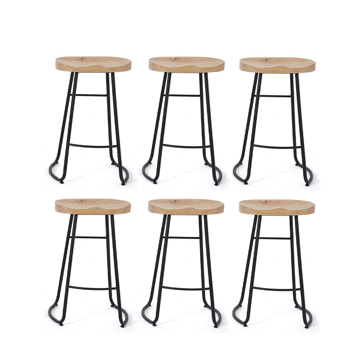 ANYHOGAR - Pack 6 Silla De Bar 65 Cm Taburete Barra Asiento Madera Mostrador