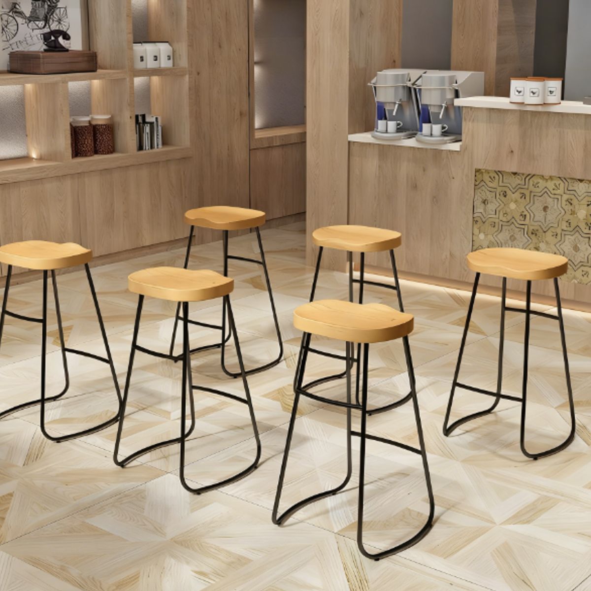 ANYHOGAR - Pack 6 Silla De Bar 65 Cm Taburete Barra Asiento Madera Mostrador
