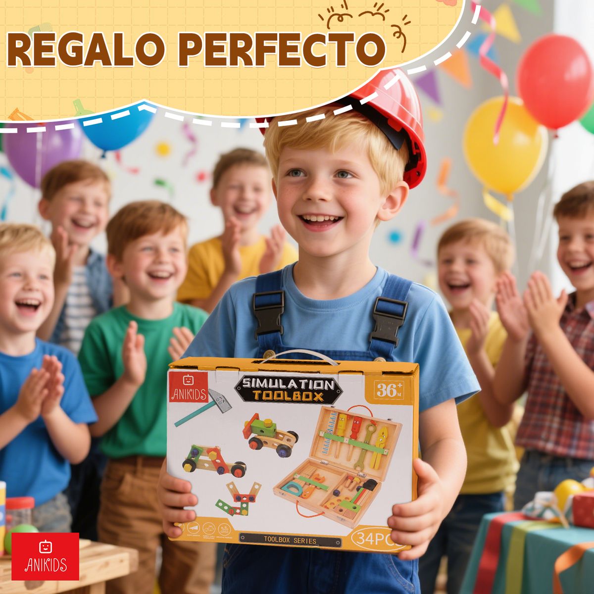 ANIKIDS - Caja de Herramienta Madera Juguete Didáctico Montessori Para Niños