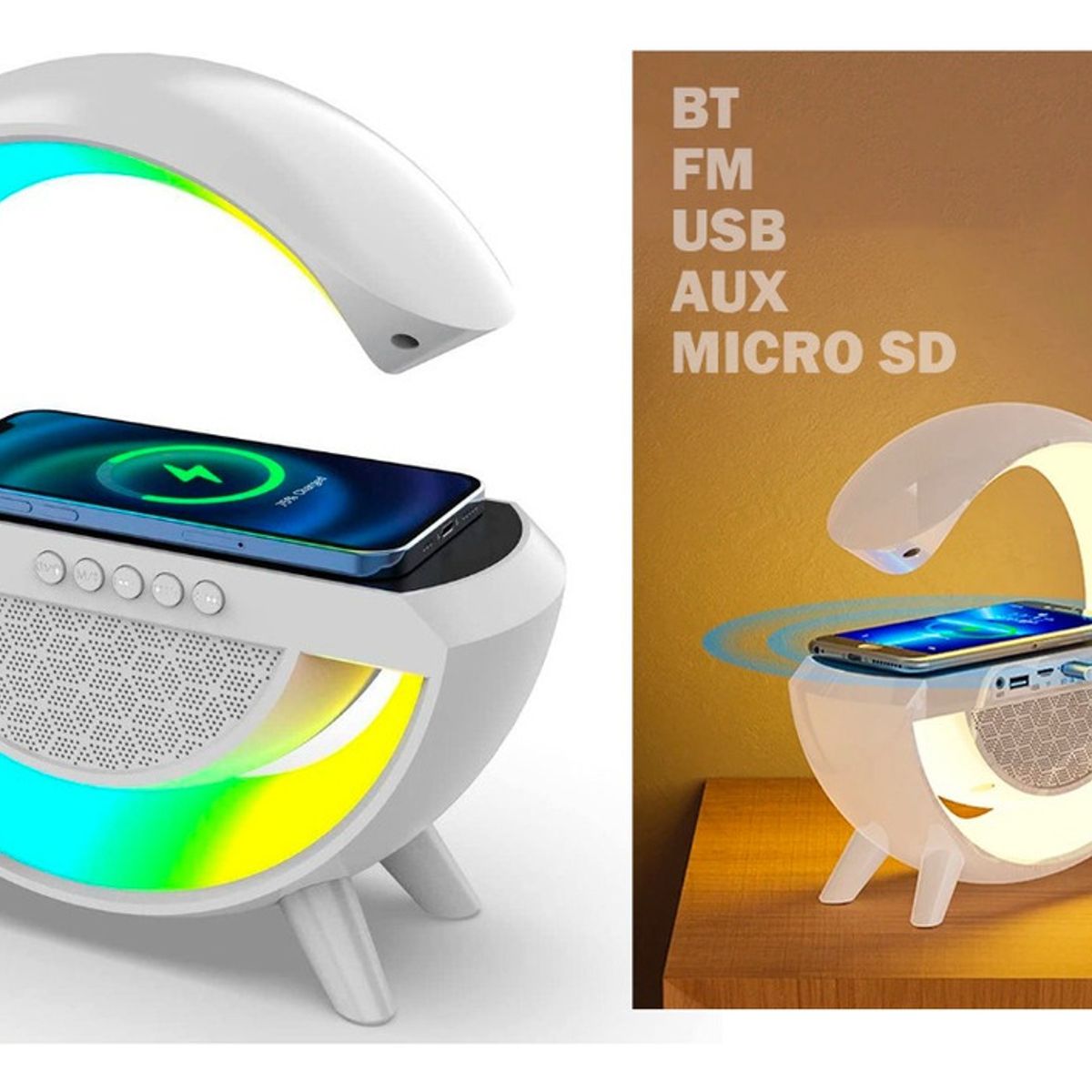 GENERICO - Cargador Inalambrico Parlante Bluetooth Lampara Usb - Blanco