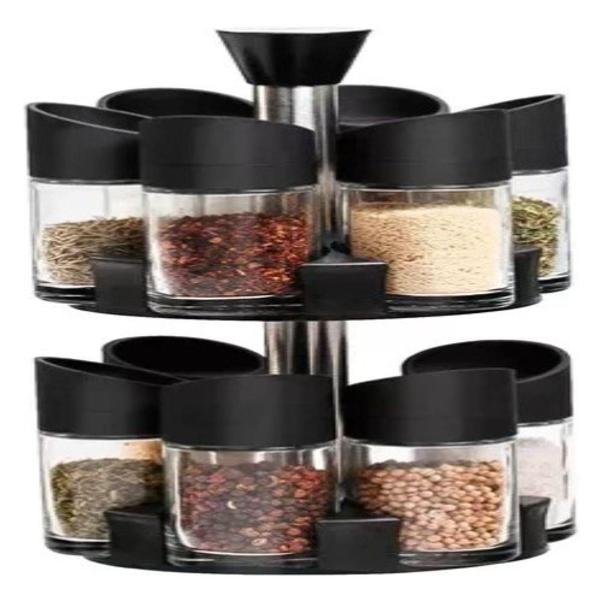GENERICO - Especiero Condimenteros 2 Niveles Set 12 Envases Giratorio Negro