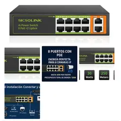 GENERICO - Switch 10 Puertos 8 Poe+ Uplink 8023afat 120w