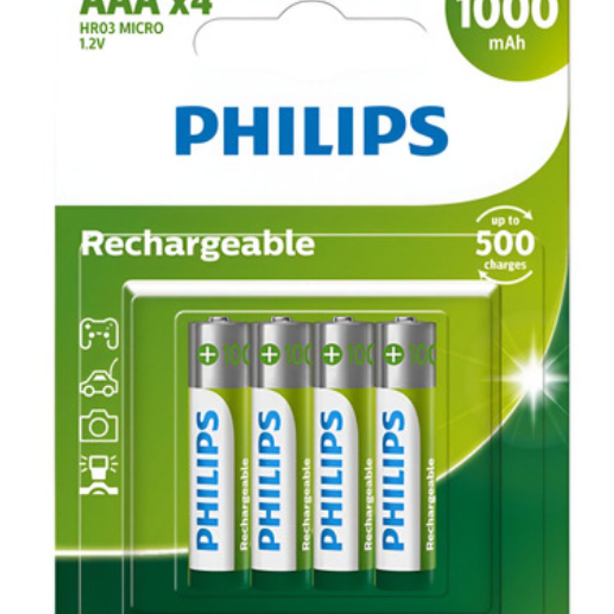 PHILIPS - Pack 4 Pilas Philips Aaa Recargables Nimh 1000mah 12v