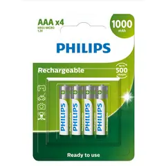 PHILIPS - Pack 4 Pilas Aaa Recargables Nimh 1000mah 12v