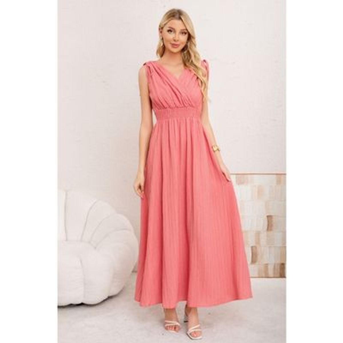 LIKE SHOP - Maxi Vestido Largo Mujer Casual Eventos Texturizado Sin Manga 3374