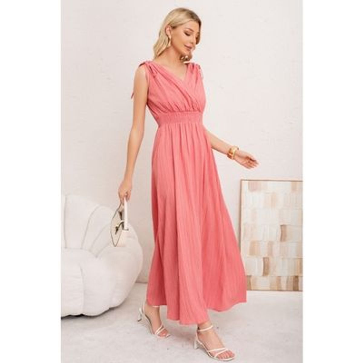 LIKE SHOP - Maxi Vestido Largo Mujer Casual Eventos Texturizado Sin Manga 3374