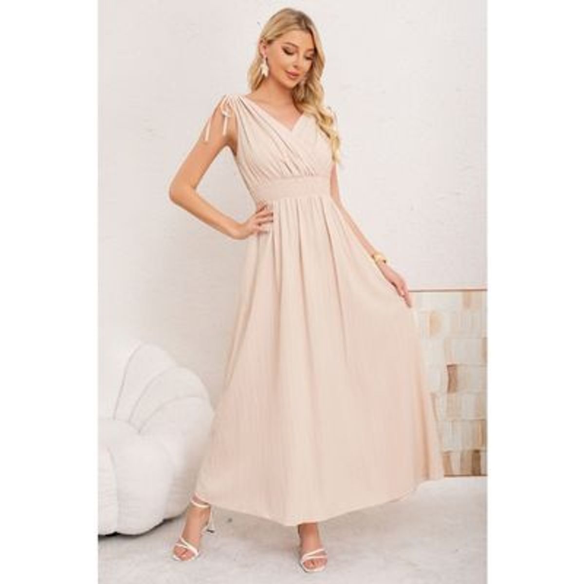 LIKE SHOP - Maxi Vestido Largo Mujer Casual Eventos Texturizado Sin Manga 3374