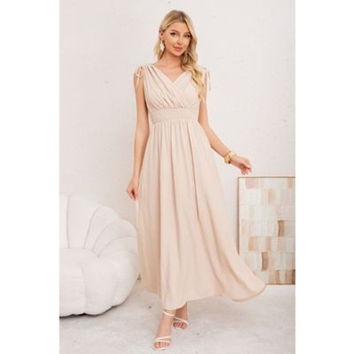 LIKE SHOP - Maxi Vestido Largo Mujer Casual Eventos Texturizado Sin Manga 3374