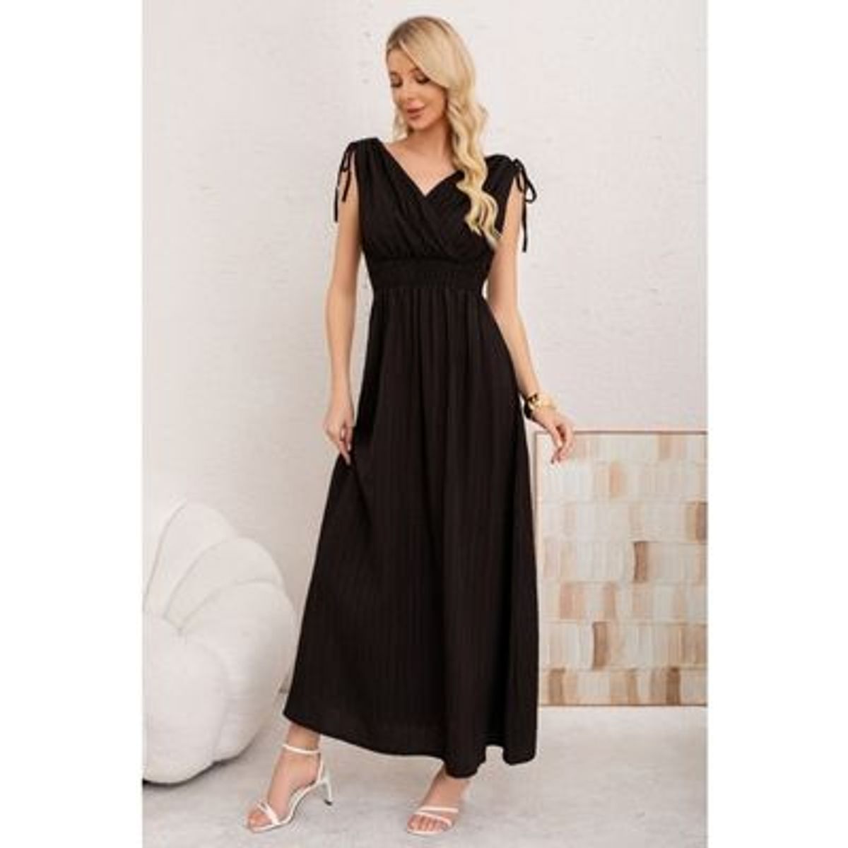 LIKE SHOP - Maxi Vestido Largo Mujer Casual Eventos Texturizado Sin Manga 3374