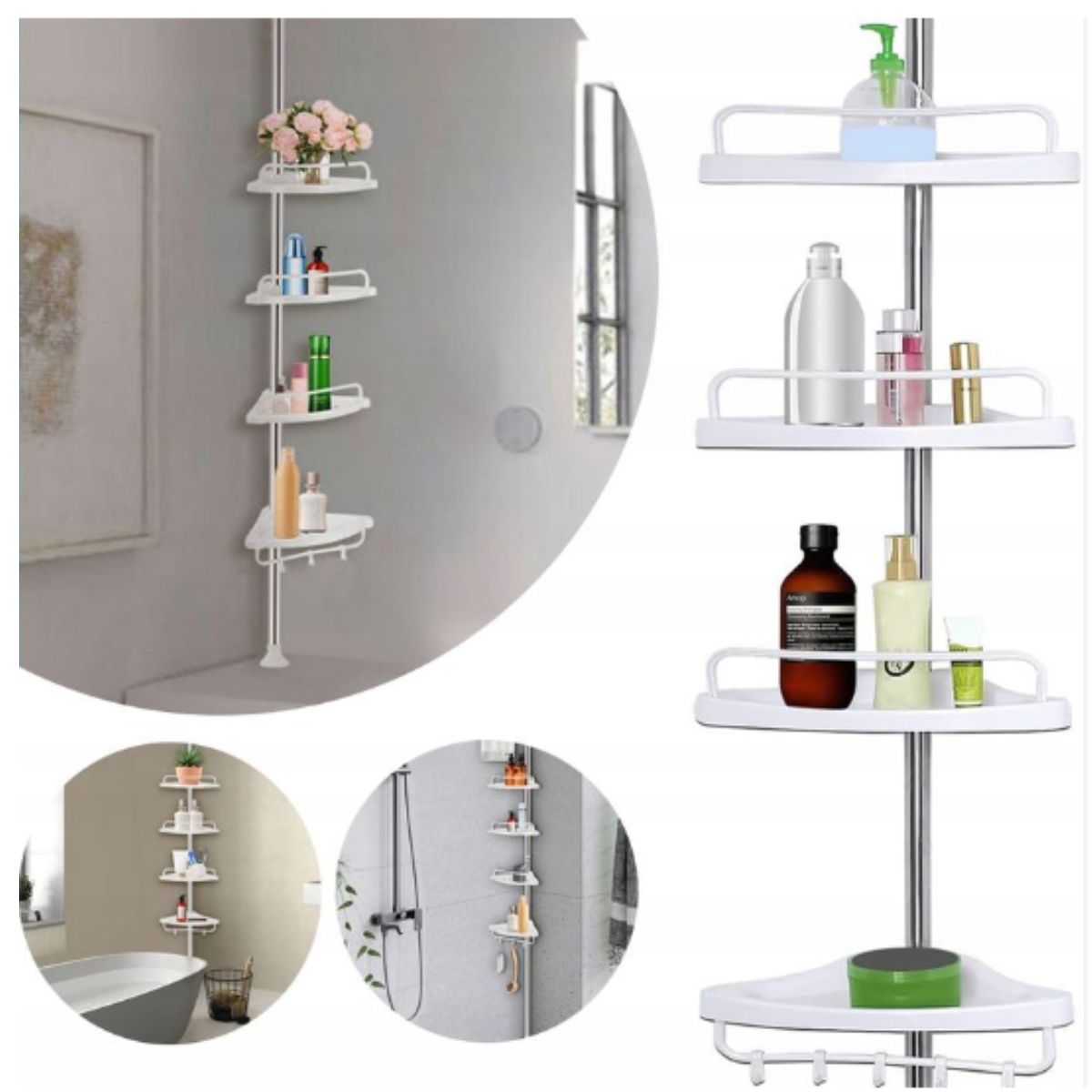 GENERICO - Organizador de Ducha Esquinero - 4 Niveles Ajustables - Anti-Humedad y Anti-Óxido