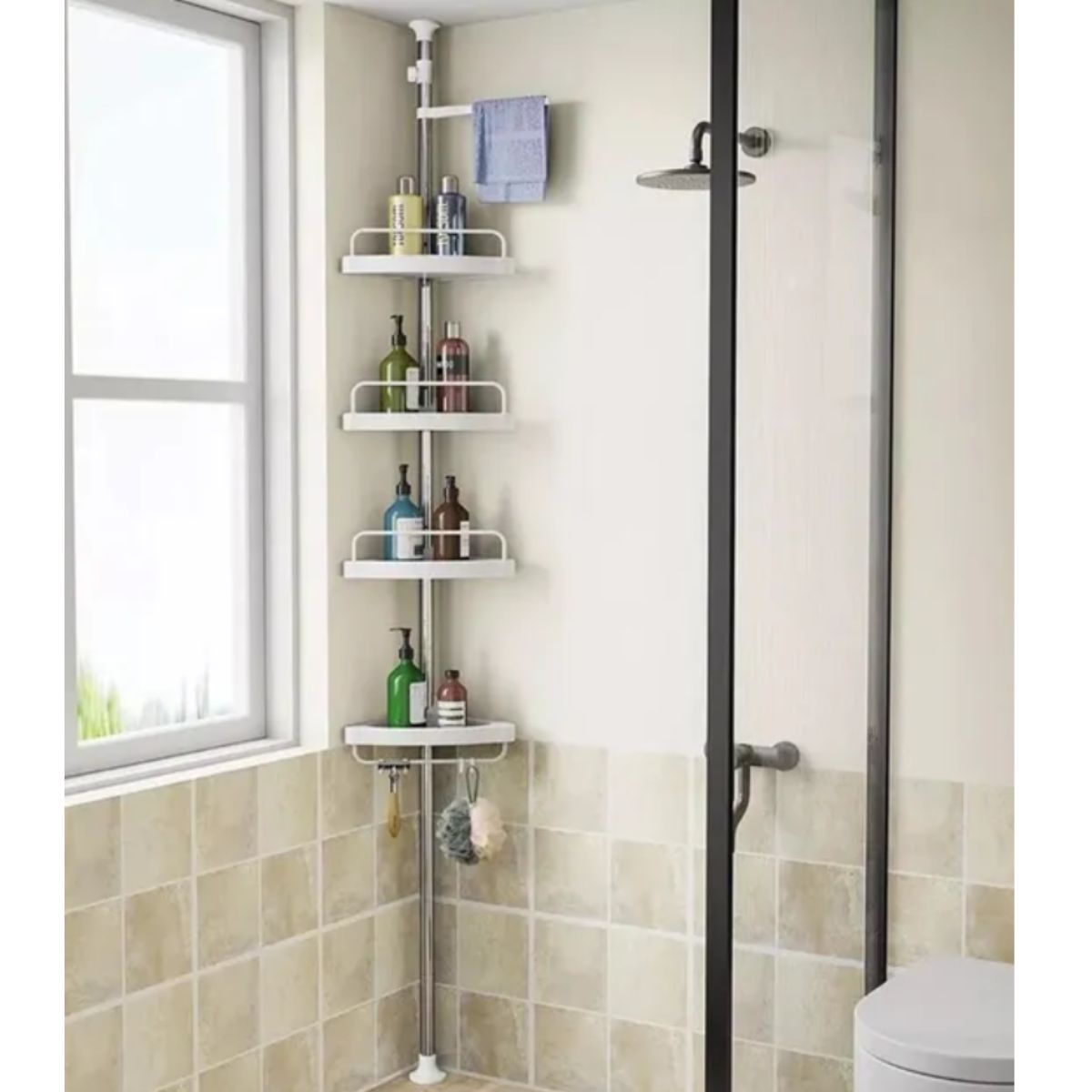 GENERICO - Organizador de Ducha Esquinero - 4 Niveles Ajustables - Anti-Humedad y Anti-Óxido