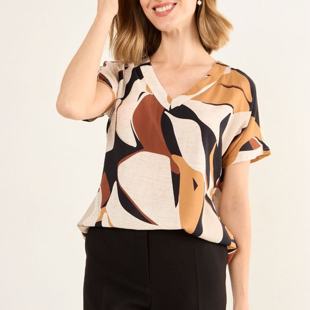 MA GRIFFE - Polera Fantasia Mujer Beige Magriffe