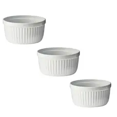 GENERICO - Set 3 Pocillos Ramekin Ceramica Blanco 8cm Cocina Horno