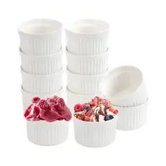 GENERICO - Set 12 Pocillos Ramekin Ceramica Blanco 8cm Cocina Horno