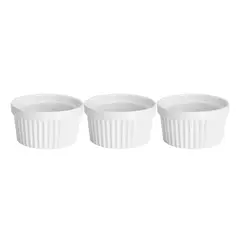 GENERICO - Set 3 Pocillos Ramekin Ceramica Blanco 11cm Cocina Horno