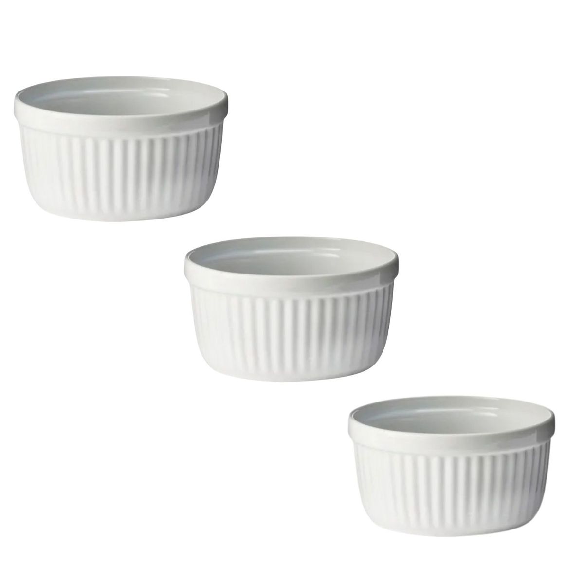 GENERICO - Set 3 Pocillos Ramekin Ceramica Blanco 8cm Cocina Horno