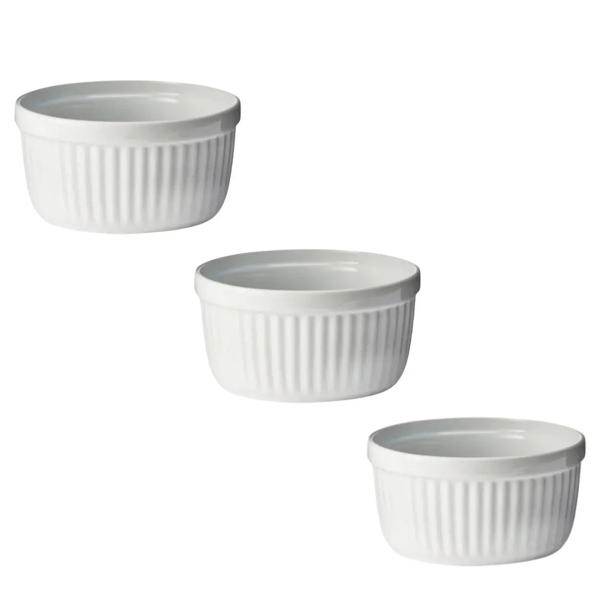 GENERICO - Set 3 Pocillos Ramekin Ceramica Blanco 8cm Cocina Horno